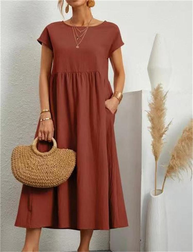 Solid Color Sleeveless Loose Cotton Linen Dresses