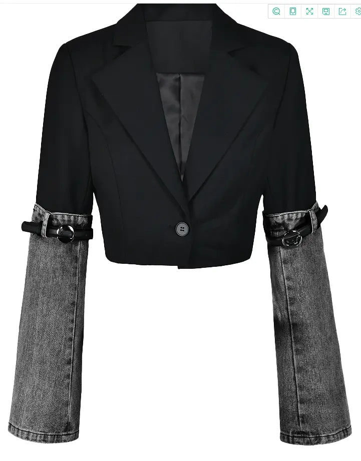Women's Contrast Color Patchwork Denim Autumn Design Coats