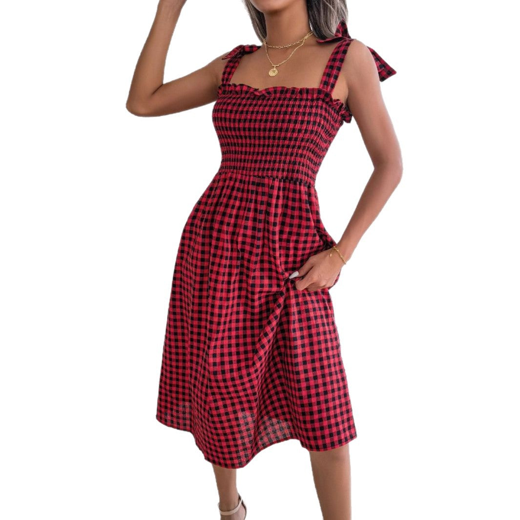 Elegant Women's Clearance Casual Plaid Mid-length Dress