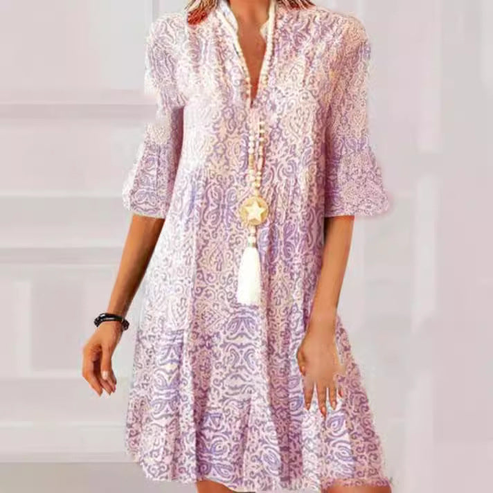 Women's Summer Loose Half Sleeve Printed Dress