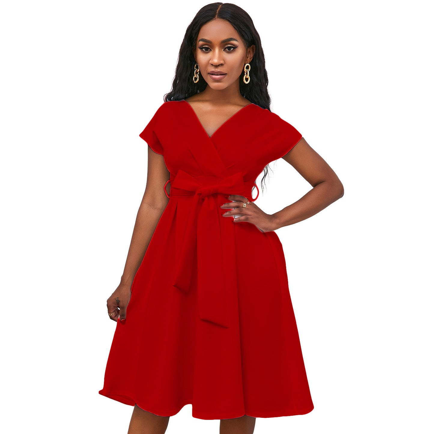 Color Waist Tight Bow Bandage Large Dress