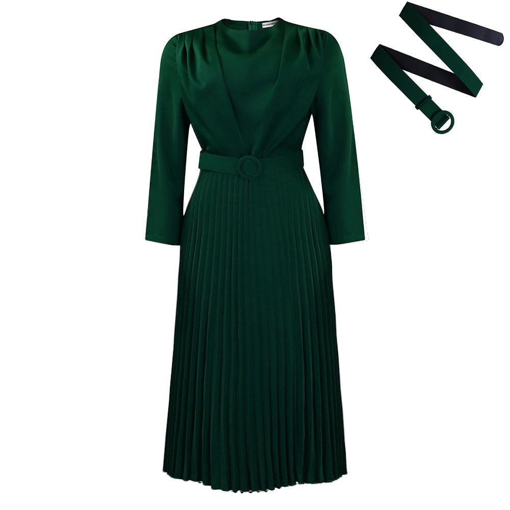 Women's Elegant Pleated Commuter Solid Color African Dress