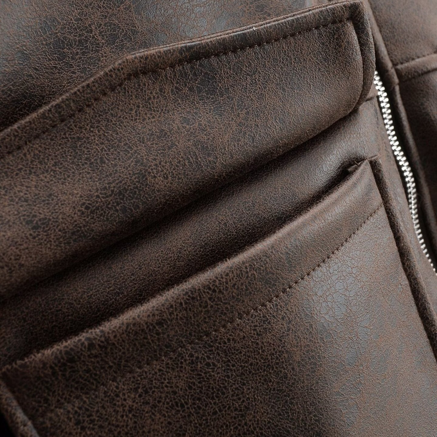 Women's Fashion Simple Faux Leather Large Mouth Pocket Decoration Jackets