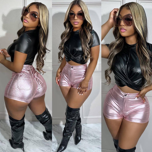 Women's Stylish Versatile Fashion Metal Optional Shorts
