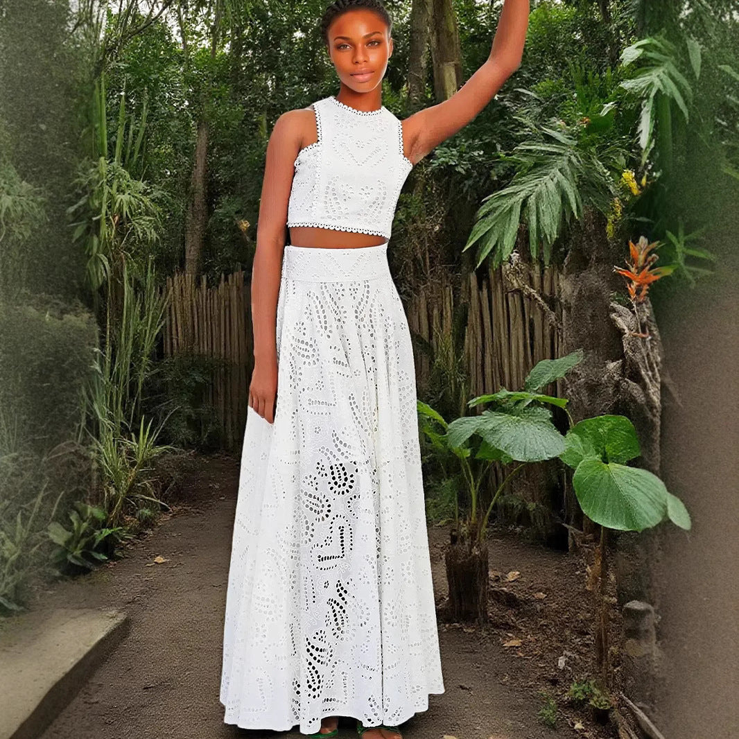 Women's Fashion Sleeveless Pocket Maxi Dress Two-piece Suits
