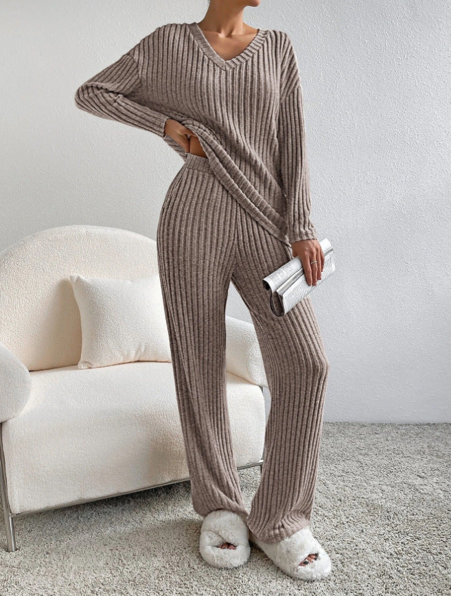 Women's Two-piece Autumn Straight Loose Temperament Sunken Stripe Pants