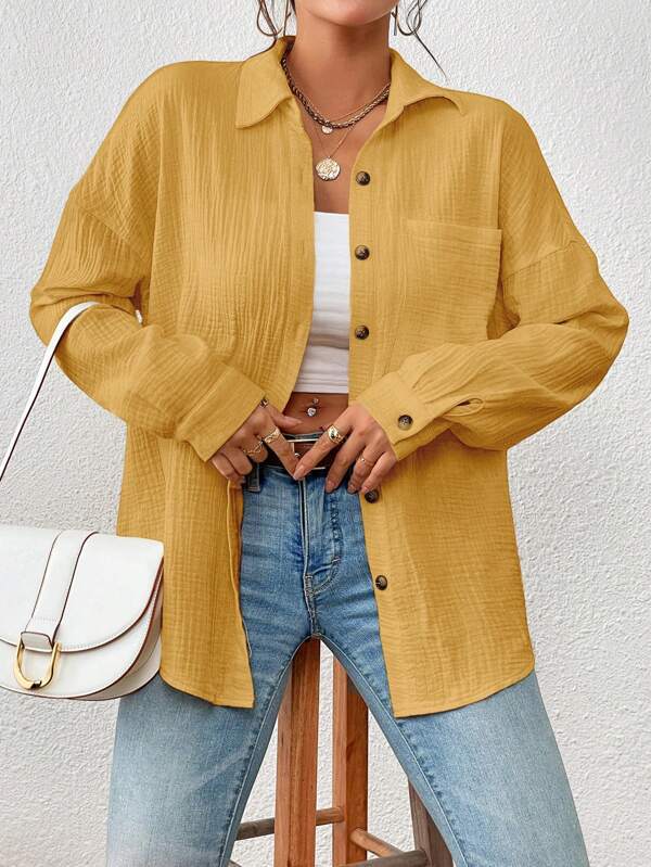 Women's Autumn Shirt Drop Shoulder Batwing Long Blouses