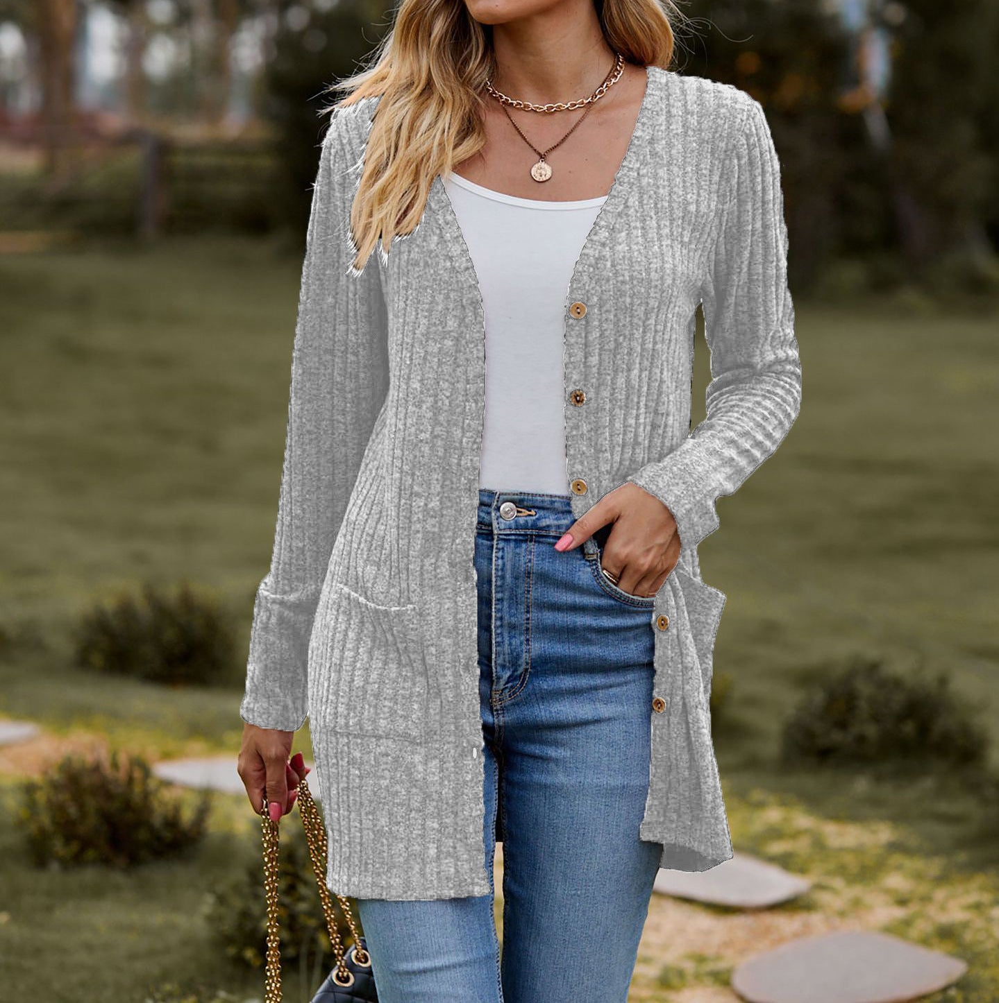 Women's Long Sleeve Knitted Brushed Sunken Stripe Texture Versatile Tops