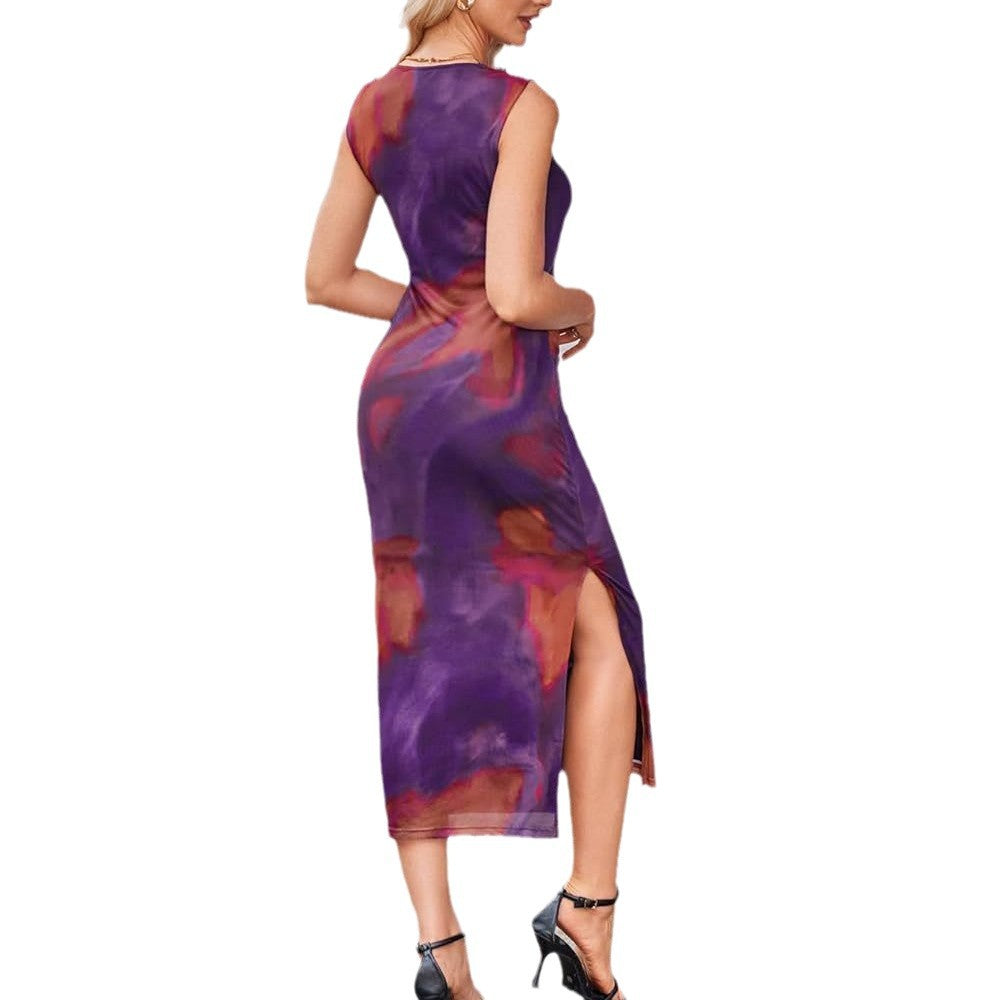 Women's Tight Temperament Dress Sleeveless Mid-length Side Slit Dresses