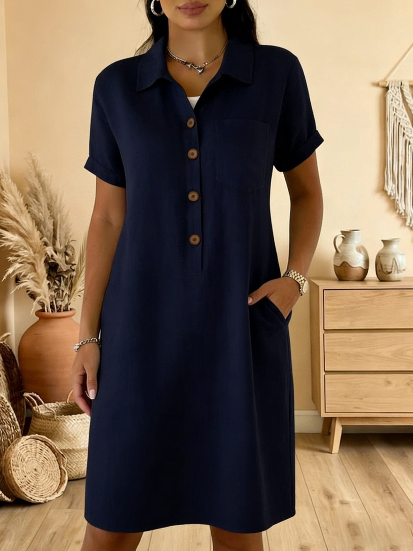Women's Summer Comfort Casual Pocket Cotton Dress