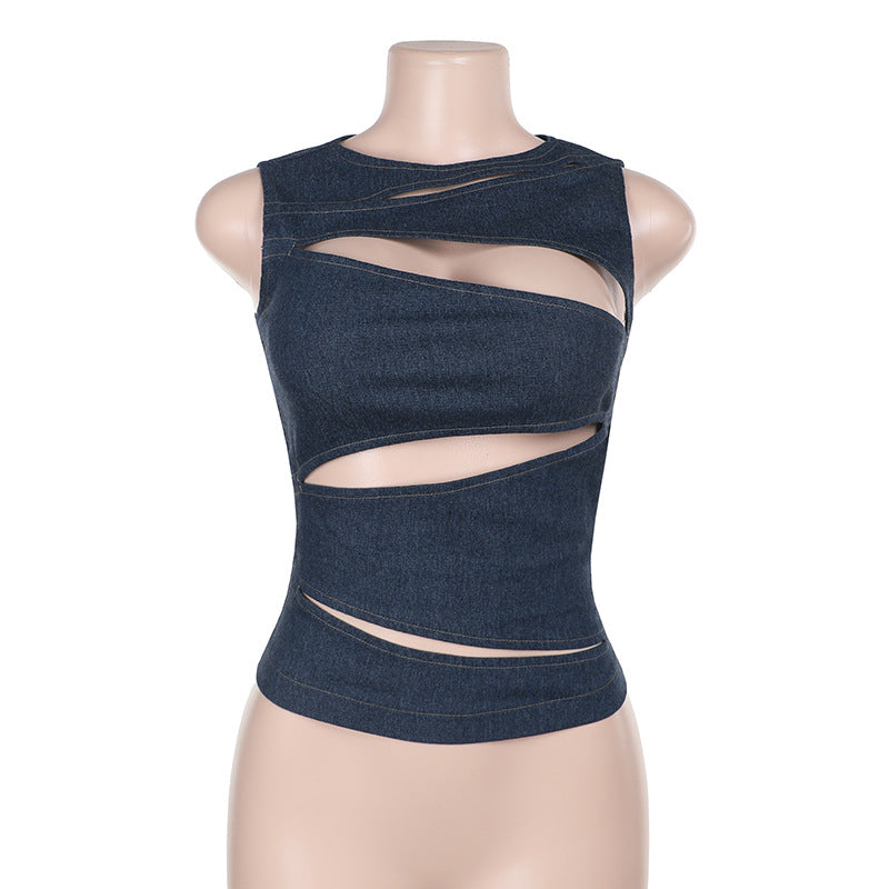 Women's Summer Hot Sexy Cutout Imitation Denim Tops