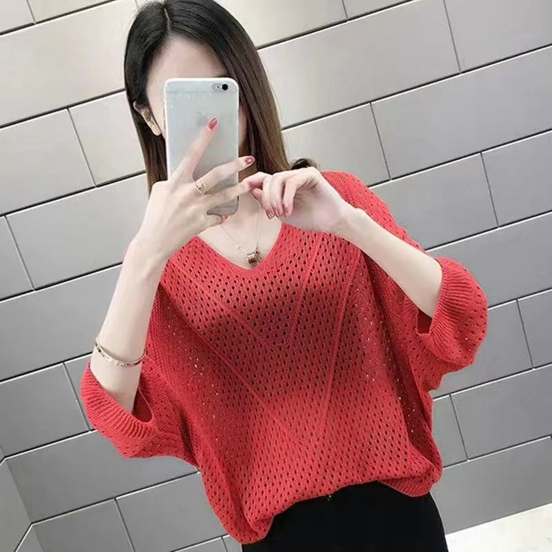 Women's Summer Thin Batwing Sleeve T-shirt Overall Clothing