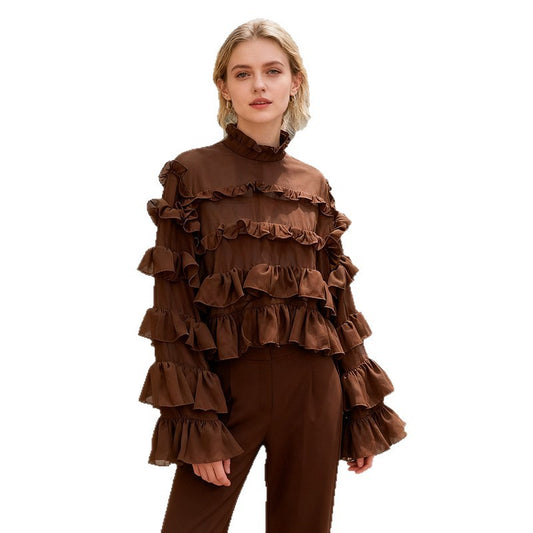 Women's Ruffled Shirt Autumn Niche Design Solid Color Blouses