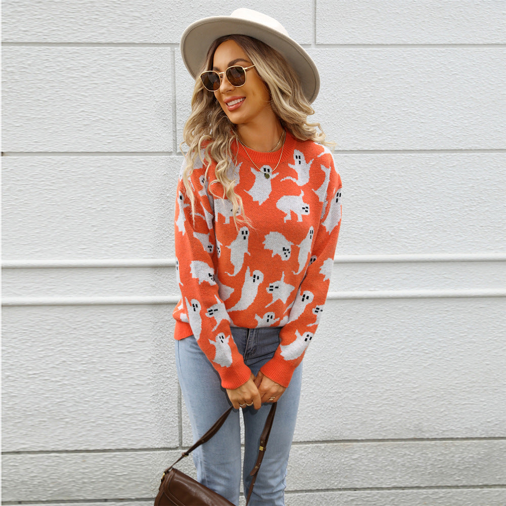 Charming Graceful Slouchy Halloween Personality Pullover Sweater