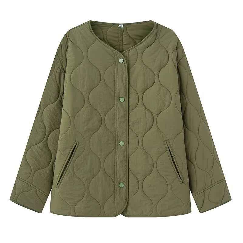 Women's Loose Cotton Quilted Fashion Zipper Thin Coats