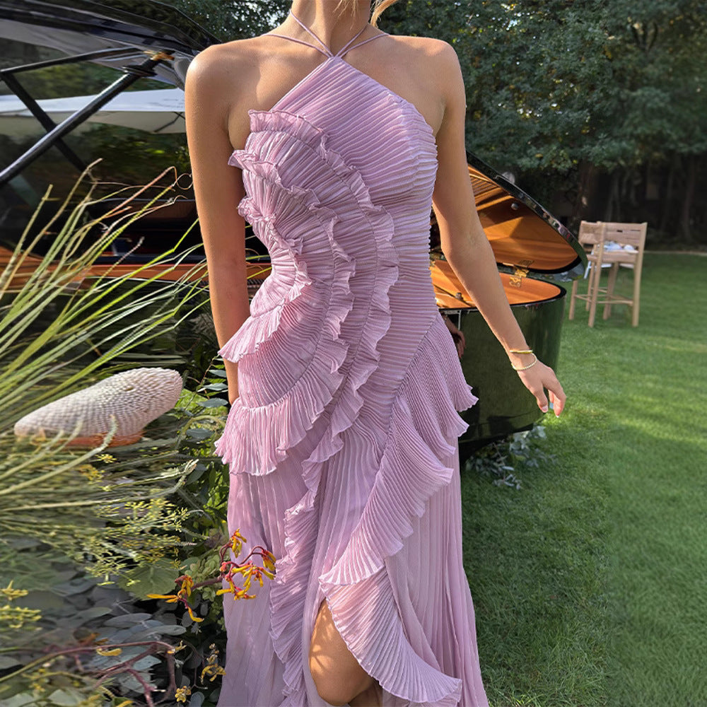 Women's Summer Sexy Halter Ruffled Dress Long Dresses