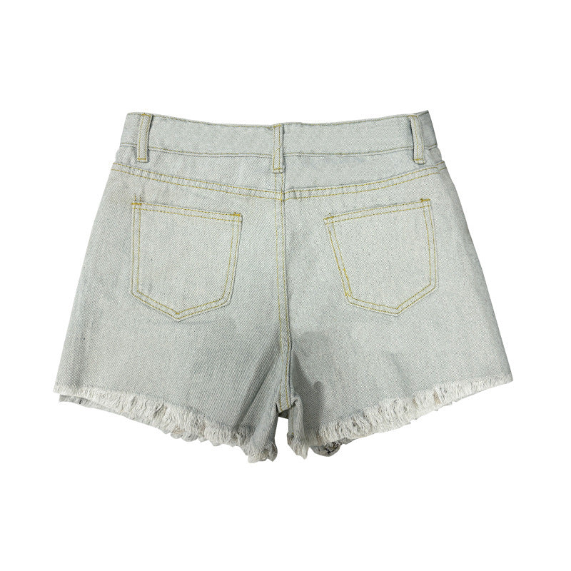 Women's Waist Ripped Tassel Washed Do The Old Shorts