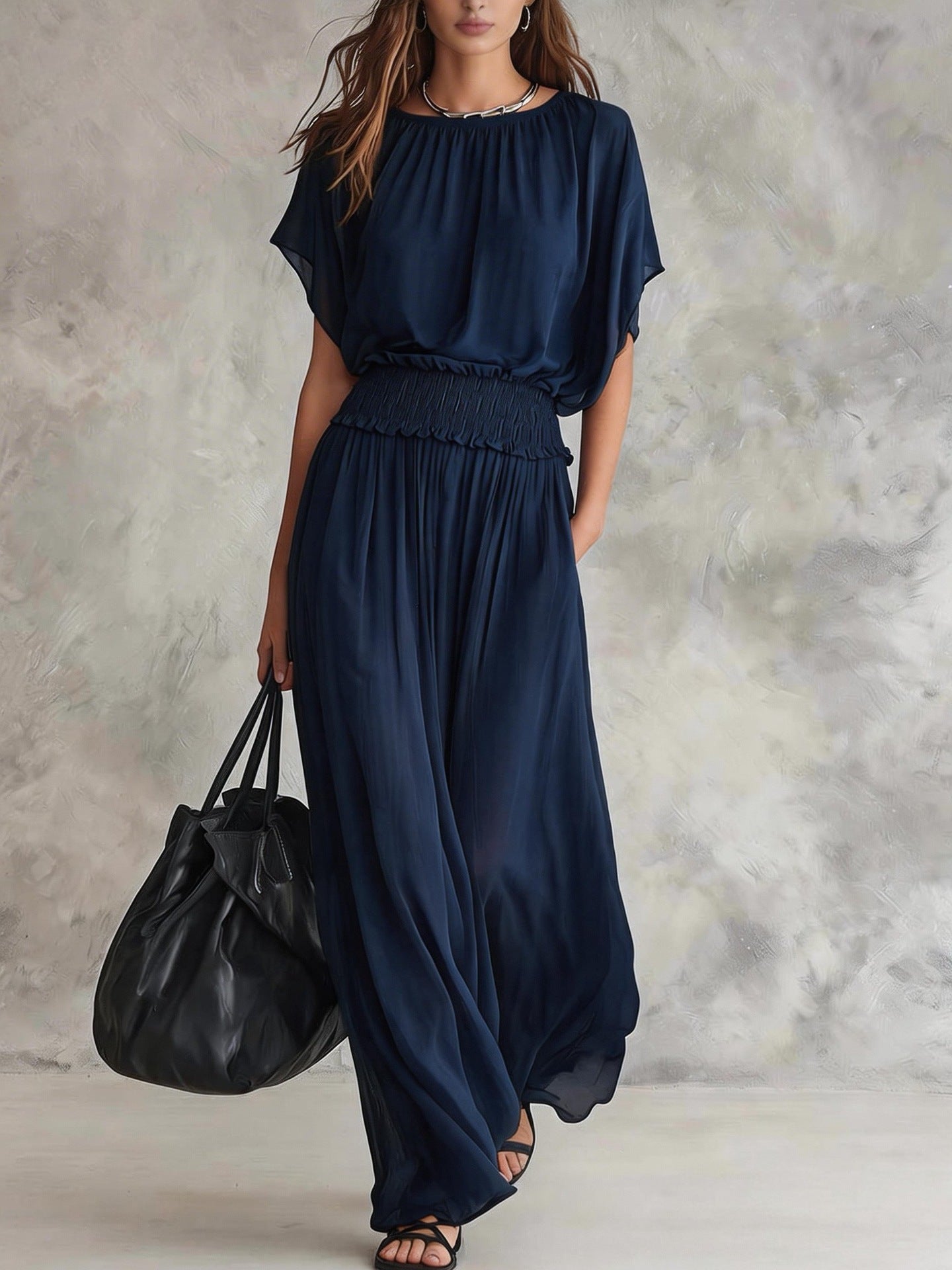 Summer Draping Smocking Elegant Exquisite Long Dress