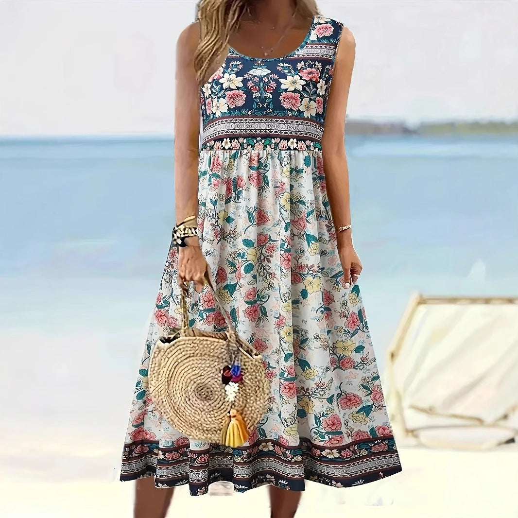 Classy Summer Sleeveless Pullover Printed Casual Dress