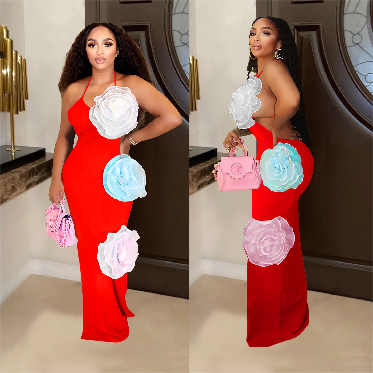 Women's Fashion Wear Solid Color Flower Dress Dresses