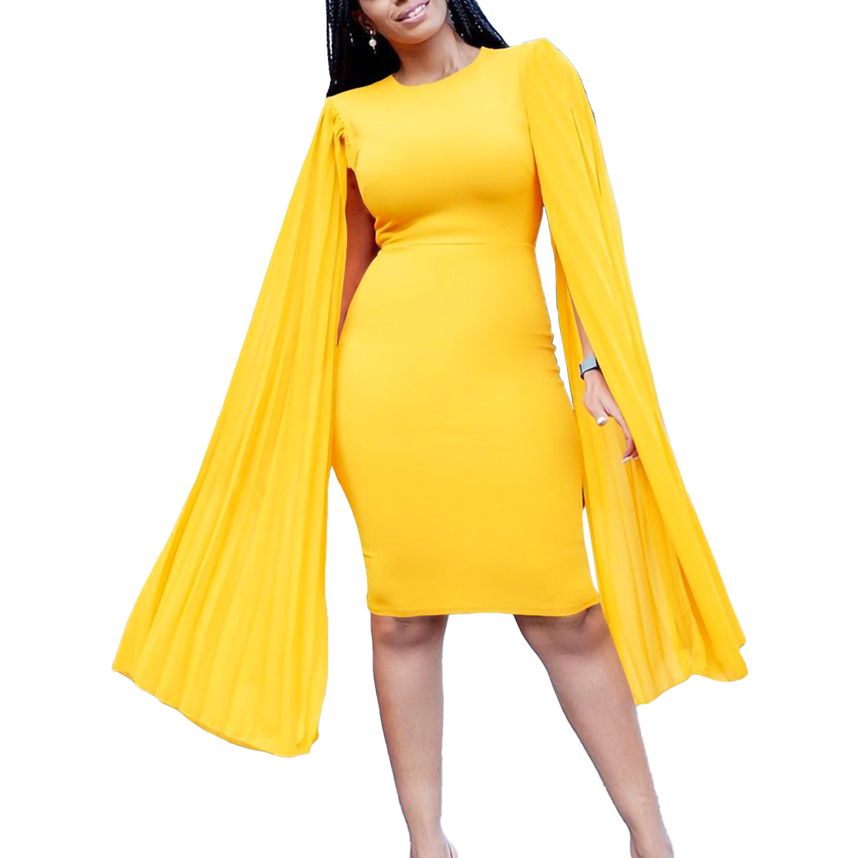 Fashionable Elegant Long-sleeved Pleated Sheath African Dress