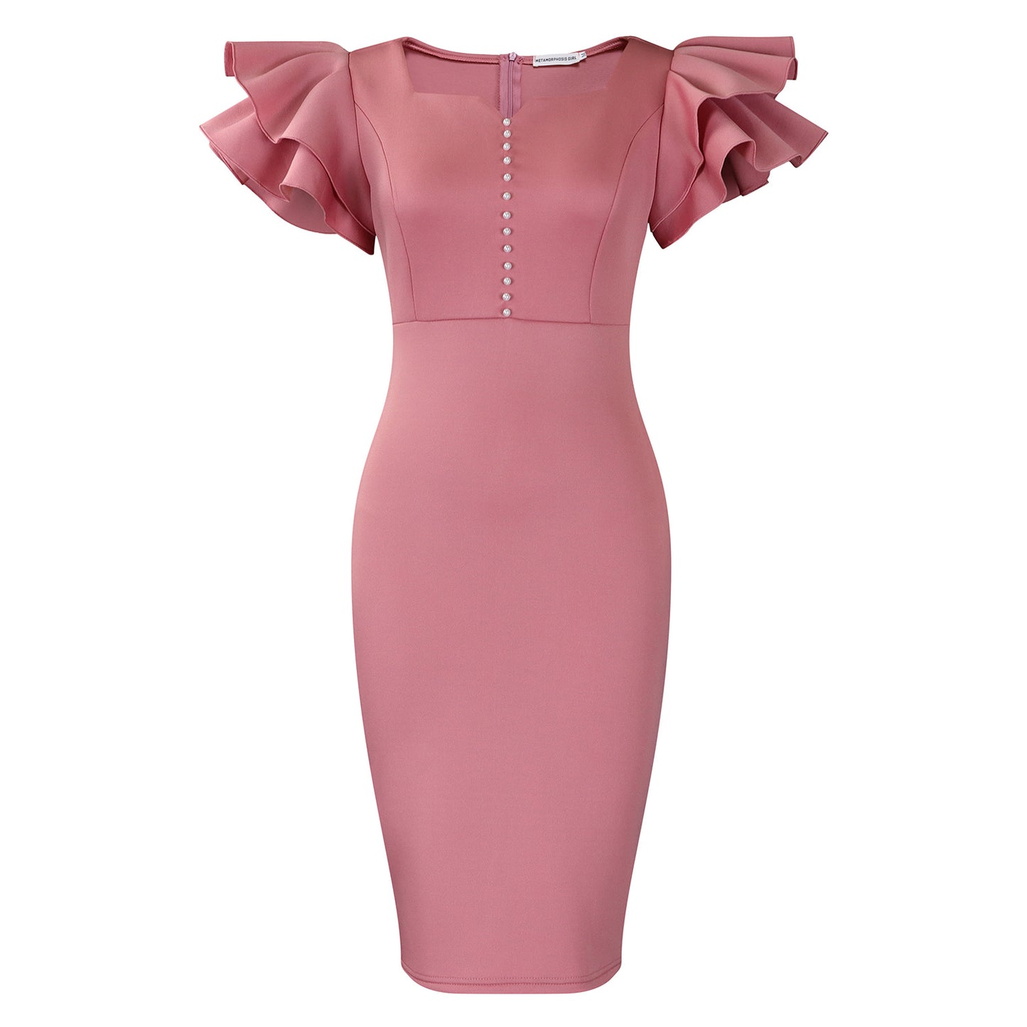 Women's Summer Fashion Wear Beaded Ruffle Sleeve Sheath Dress