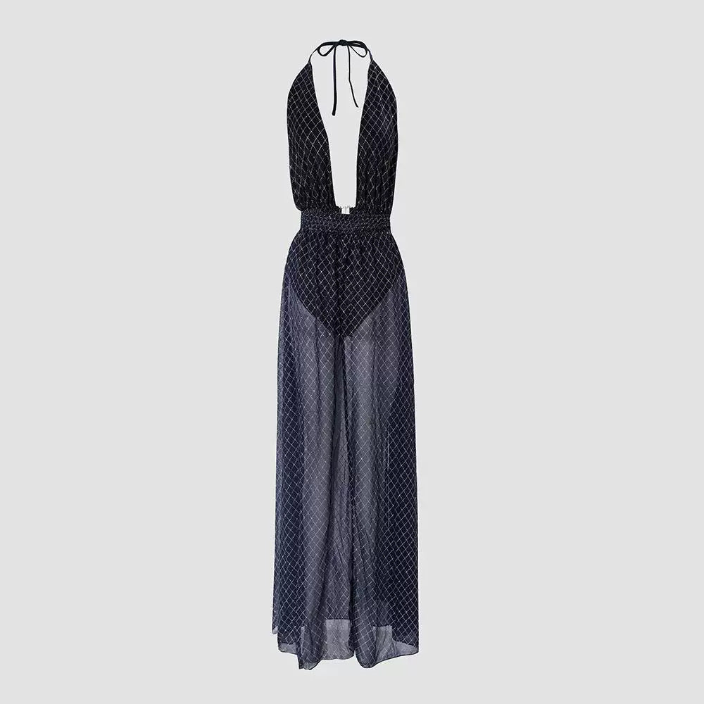 Printed High Slit Halter Half Dress Fashion Casual Suit
