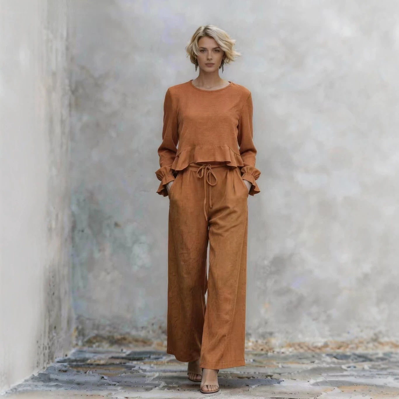Comfortable Stylish Classic Women's Autumn Ruffles Fashion Casual Suit