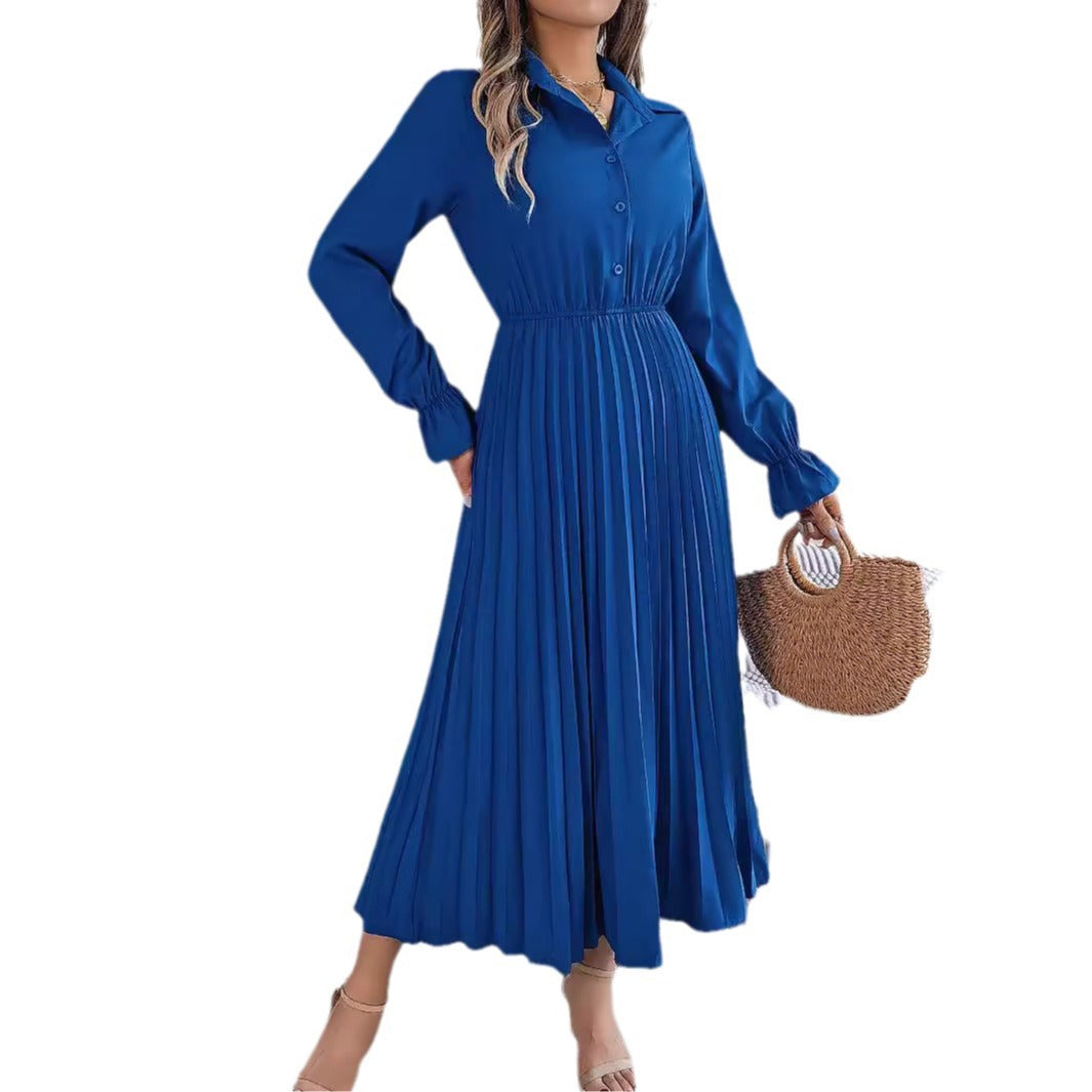 Women's Casual Polo Collar Button Long Sleeve Cinched Clothing