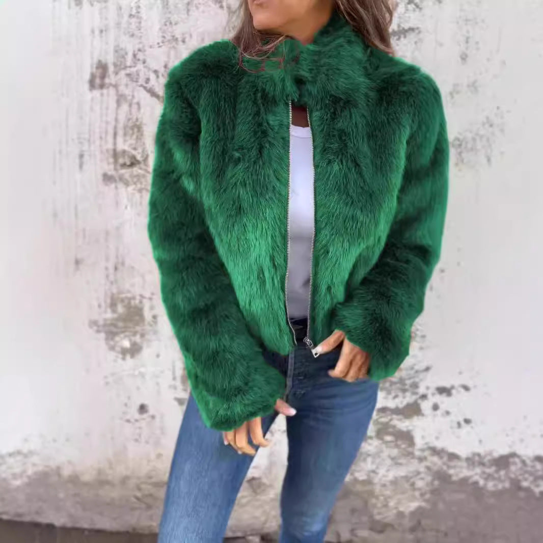 Women's Imitation Fur Turtleneck Zipper Casual Coats