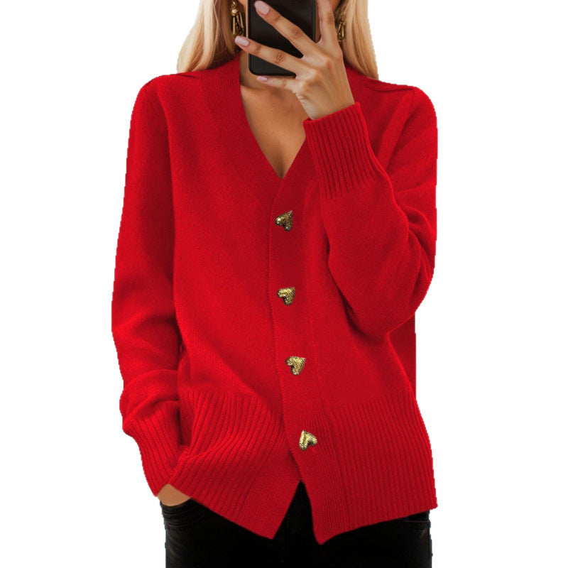 Women's Solid Color Long Sleeve Knitted Love Coats