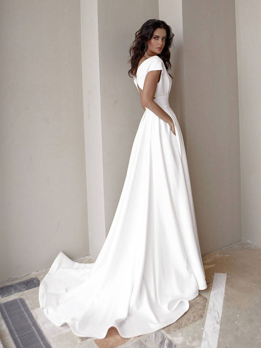 White Medium Waist Solid Color Temperament Dresses