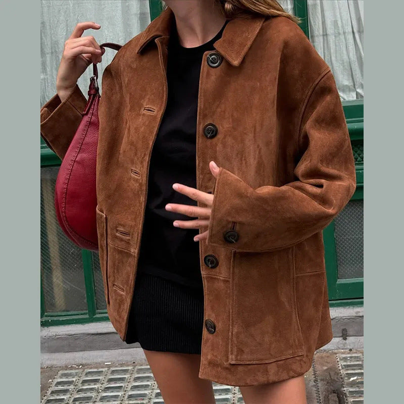 Women's Retro Lapels Long Sleeve Button Vintage Coats
