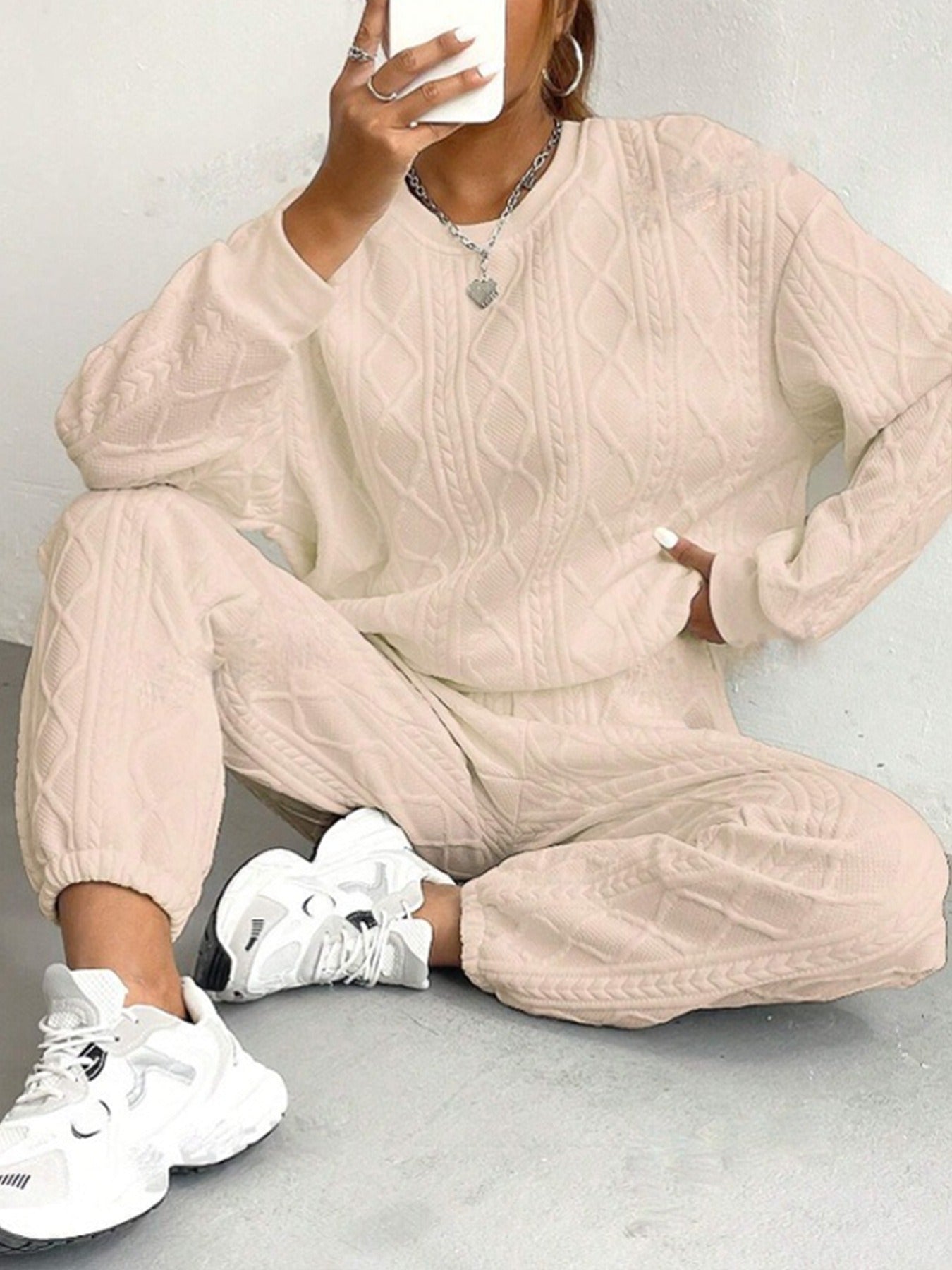 Women's Fashion Jacquard Thread Casual Two-piece Female Suits