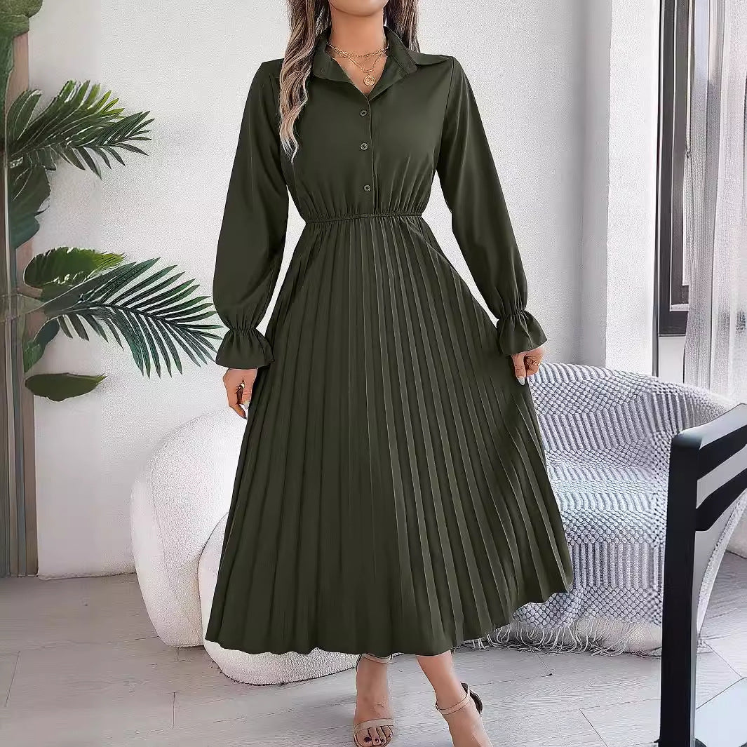 Women's Casual Polo Collar Button Long Sleeve Cinched Clothing