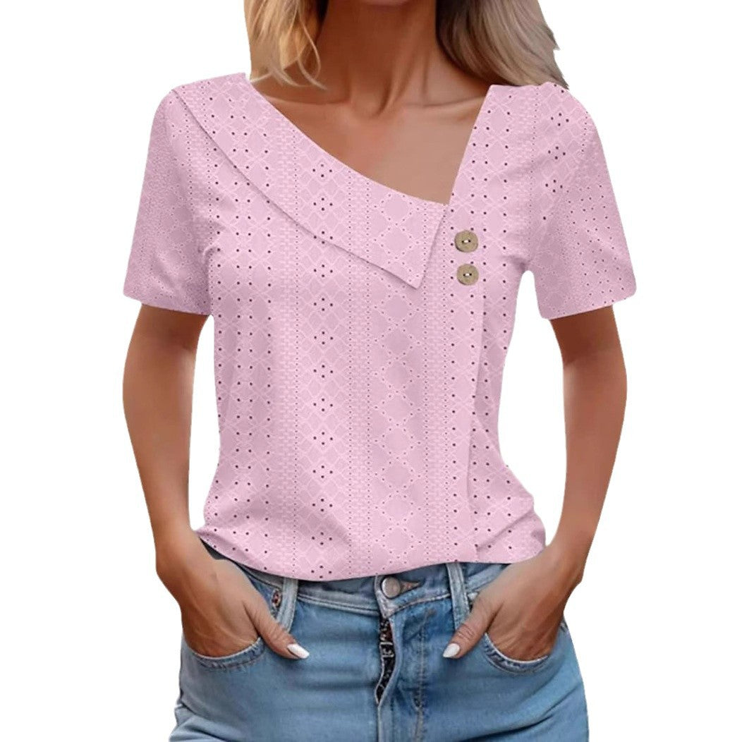 Summer Button Solid Color Loose Sleeve Blouses