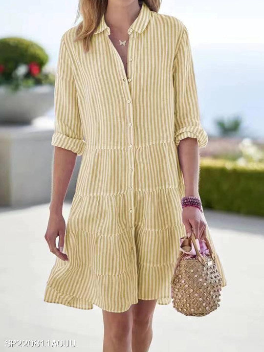 Women's Autumn Long Sleeve Striped Shirt Dress