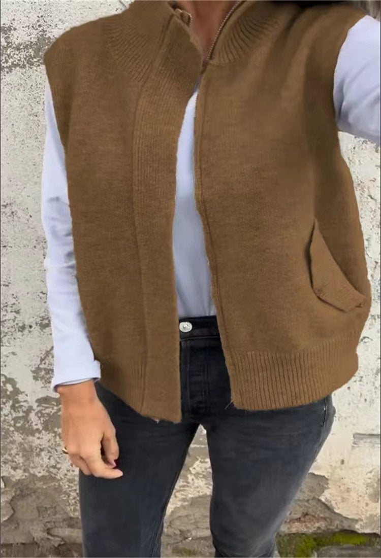 Women's Stand Collar Zipper Winter Loose Casual Vests