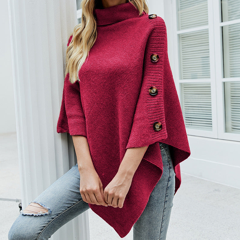 Women's Shawl Cape Solid Color Turtleneck For Sweater