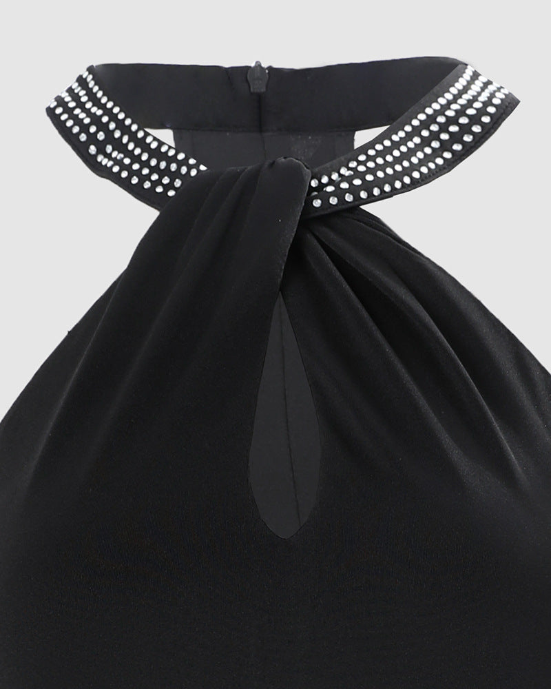 Fashion Halter Rhinestone Elegance Sleeveless Slit Dress