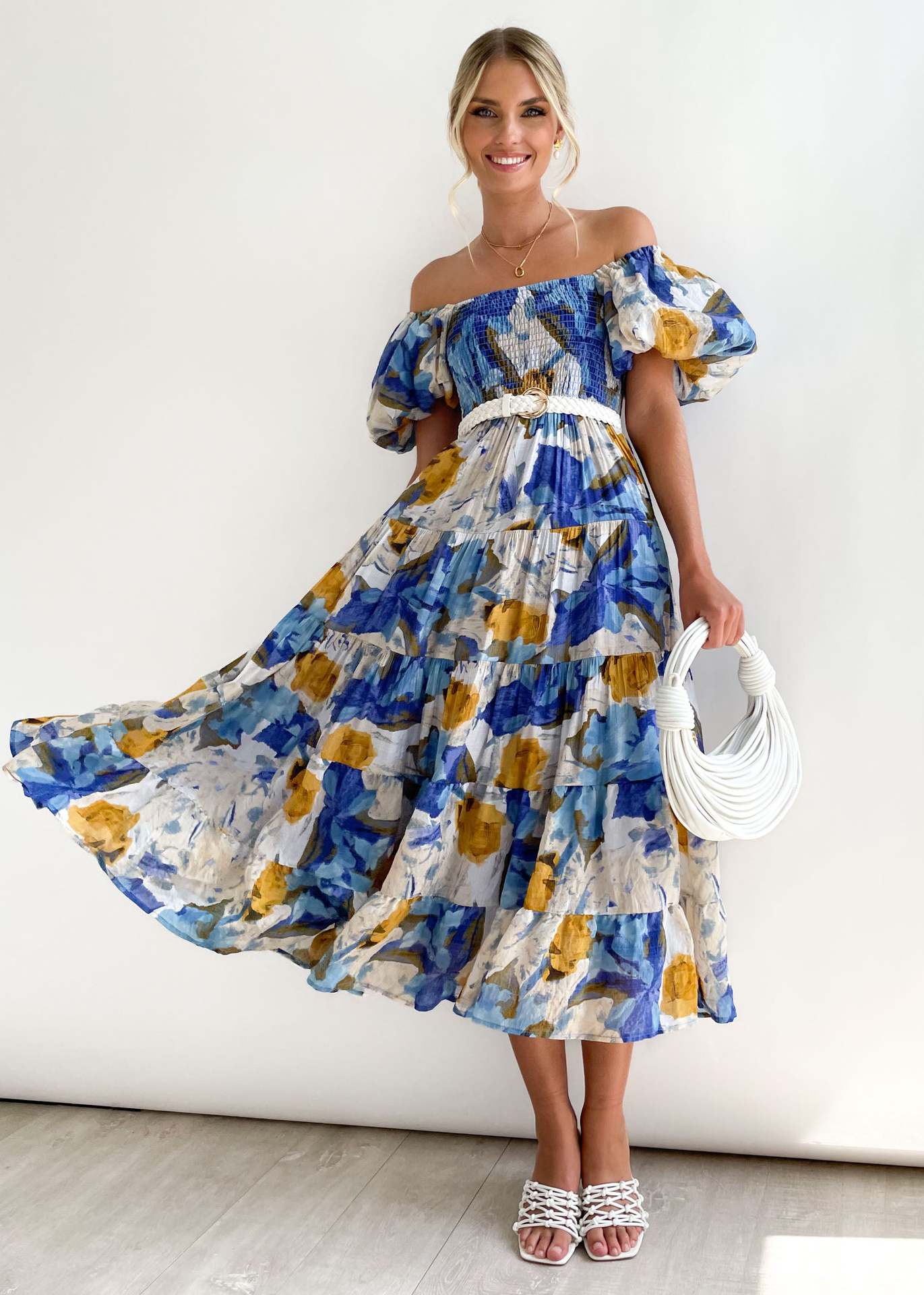 Women's Summer Puff Sleeve Holiday Slim Looking Long Dress Hot Dresses