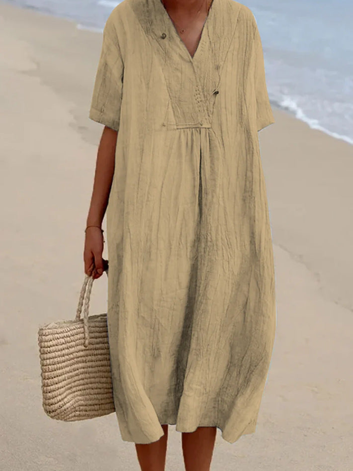 Women's Versatile Casual Solid Color Cotton Linen Dress