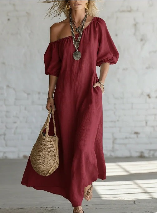 Women's Style Puff Sleeve Loose Slimming Large Dress