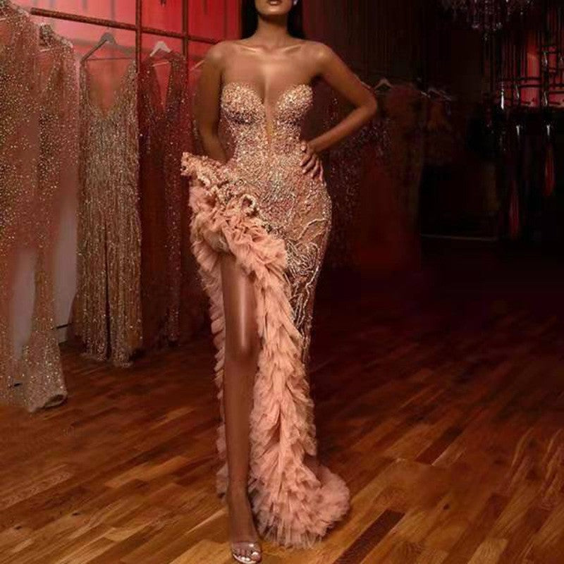 Women's Summer Tassel Tail Sexy Gold Tube Dress