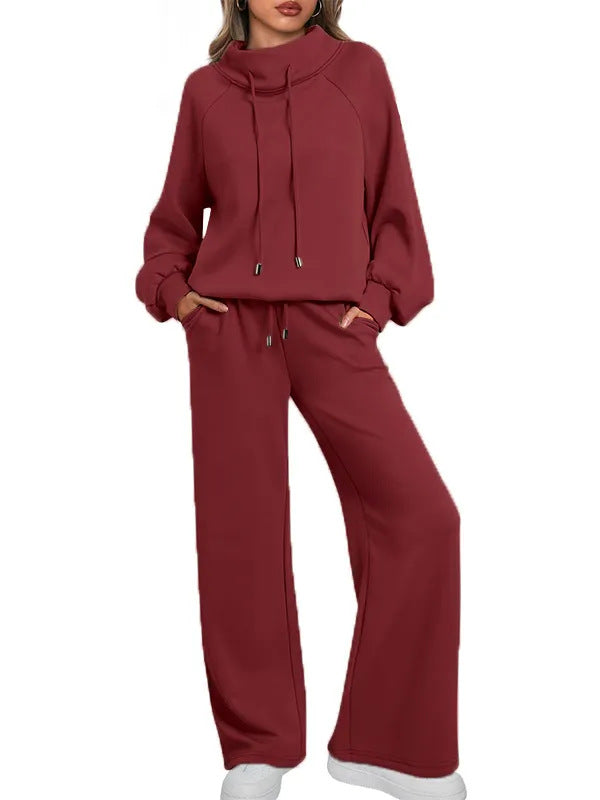 Women's Two-piece Set Turtleneck Long Sleeve Wide Leg High Waist Fashion Casual Suit