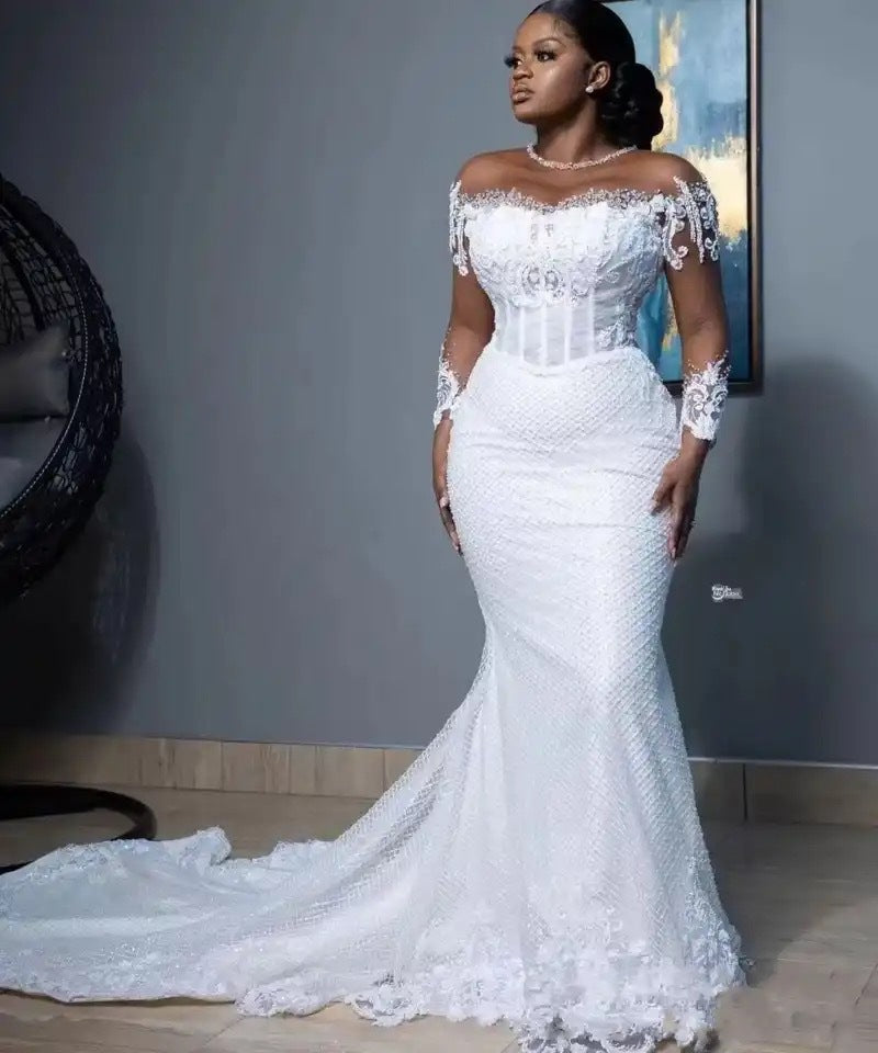 Dress Elegant White Waist Trailing African Bridal Wedding Dresses