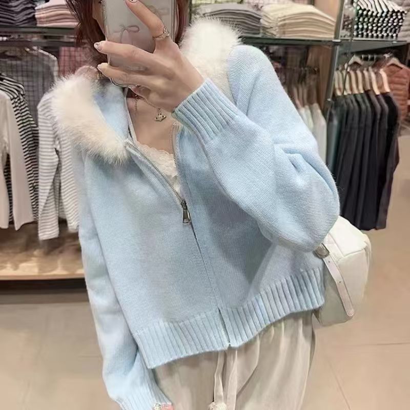 Women's Thickened Hooded Large Fur Collar Fashionable Women's Sweater