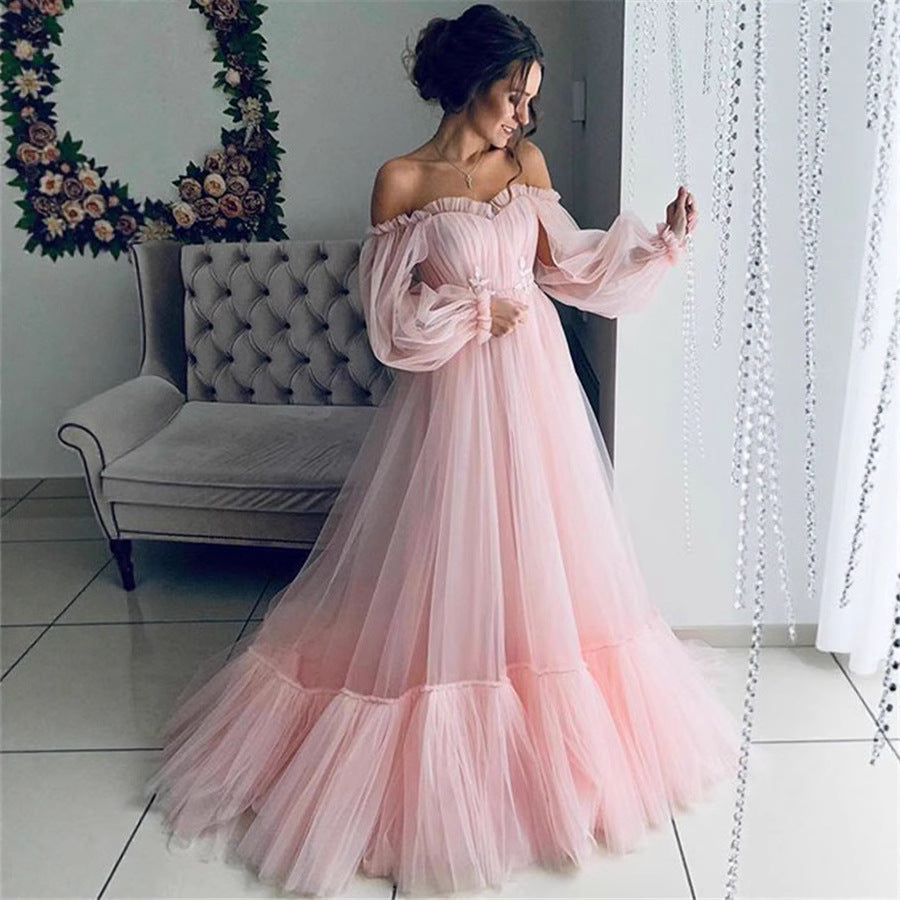 Women's Mesh Long Sleeve Dress Large Swing Wedding Dresses