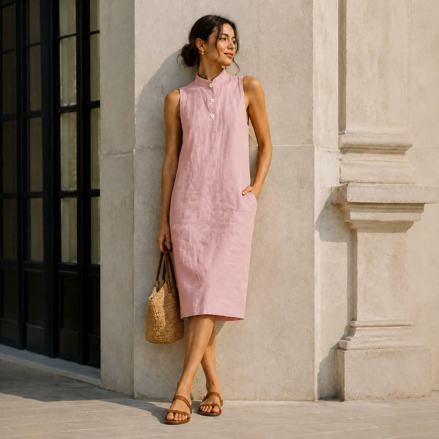 Women's Summer Solid Color Loose Sleeveless Beach Dress