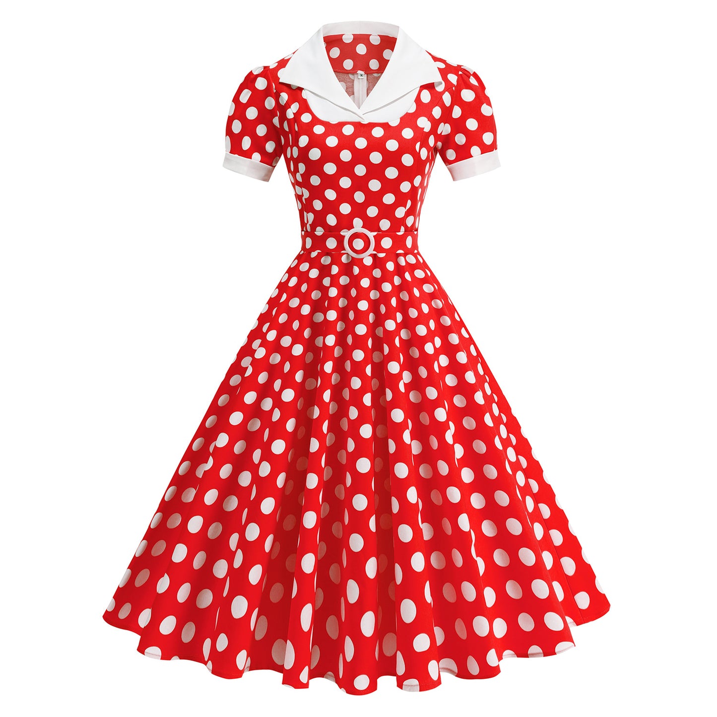 Style Royal Court Fresh Fake Two-piece Color Effect Collar Polka Dress